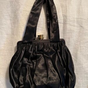 Elegant Black Satin Wristlet with Gold Clasp